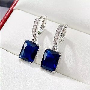 Blue Sapphire Cubic Zirconia Silver Dangle Earrings